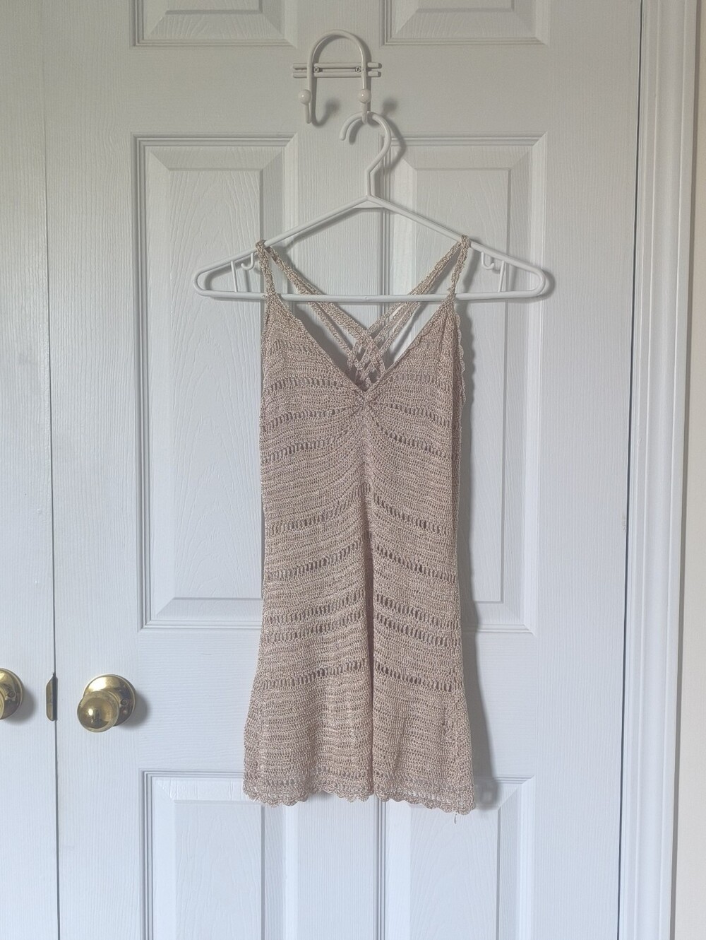 Beige Crochet Strappy Mini Dress